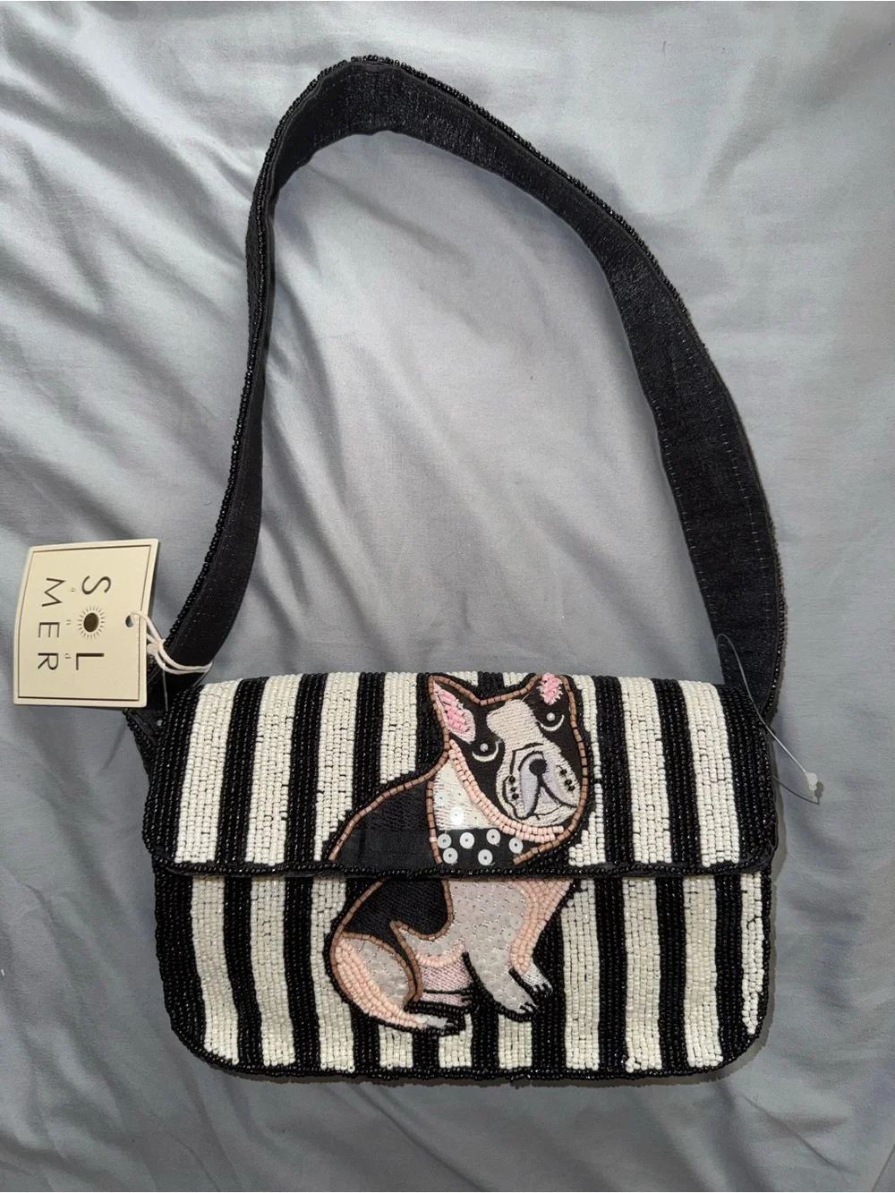 Beaded French Bulldog Shoulder Bag Handmade in India New with Tags